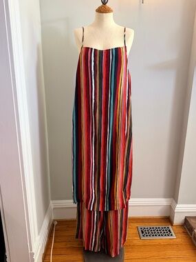 Free People multi-colored Vertical Stripe Maxi tunic pant set